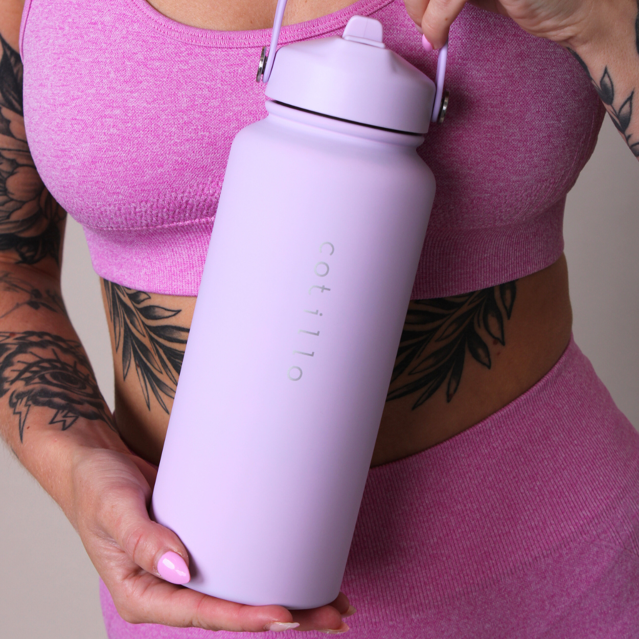 Bag and 1 Litre Insulated Water Bottle Bundle - Black and Lilac