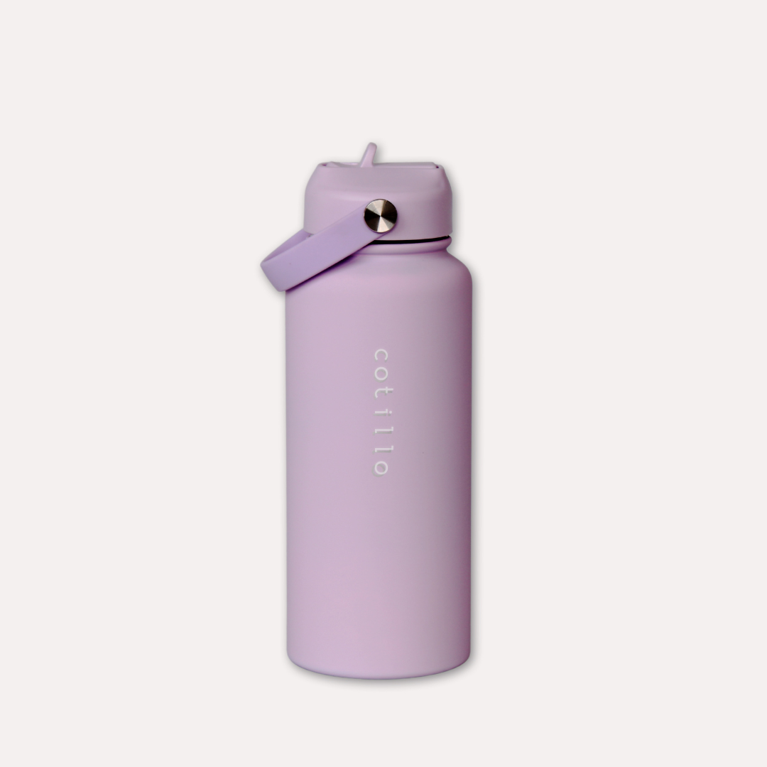 Bag and 1 Litre Insulated Water Bottle Bundle - Black and Lilac