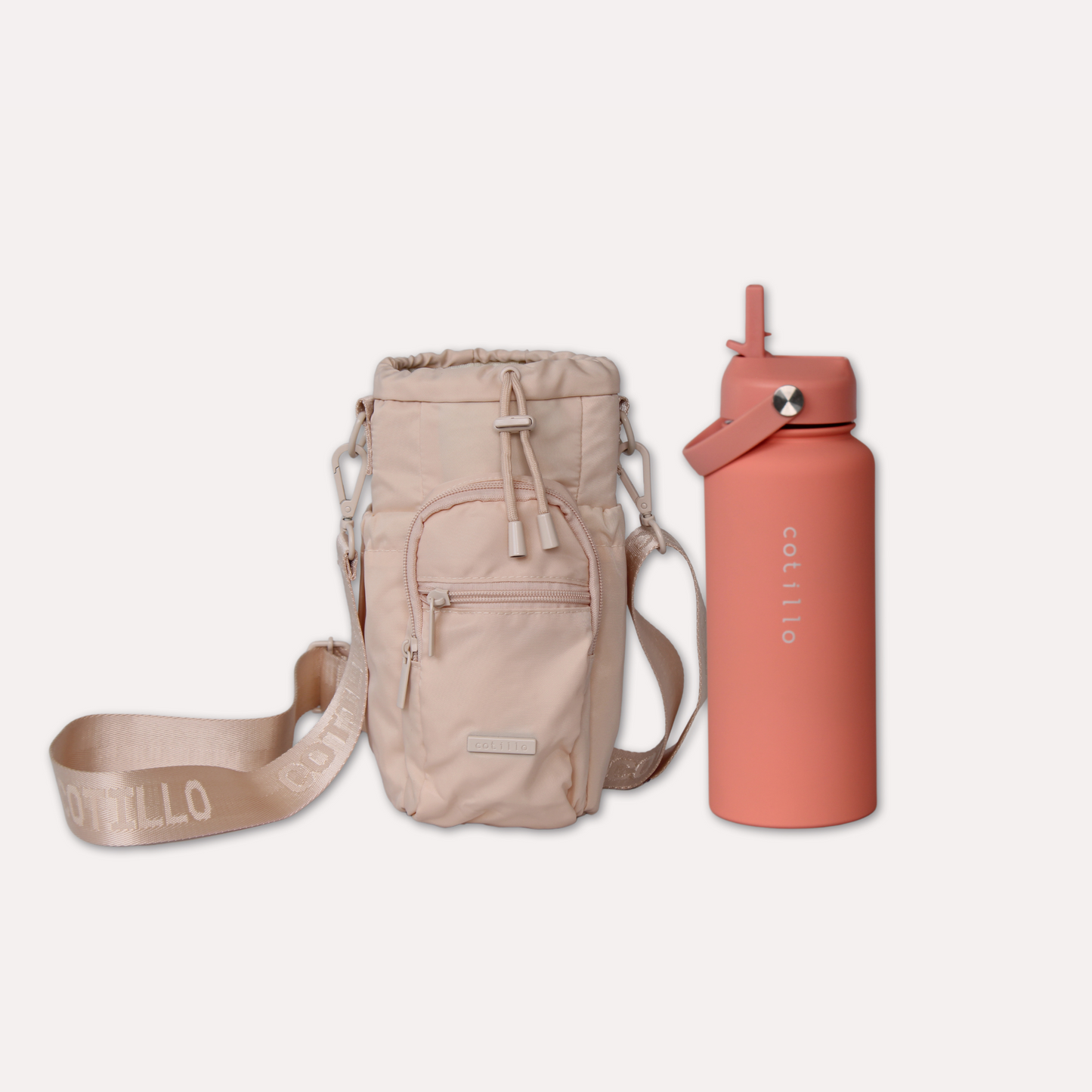 Bag and 1 Litre Insulated Water Bottle Bundle - Cream and Coral