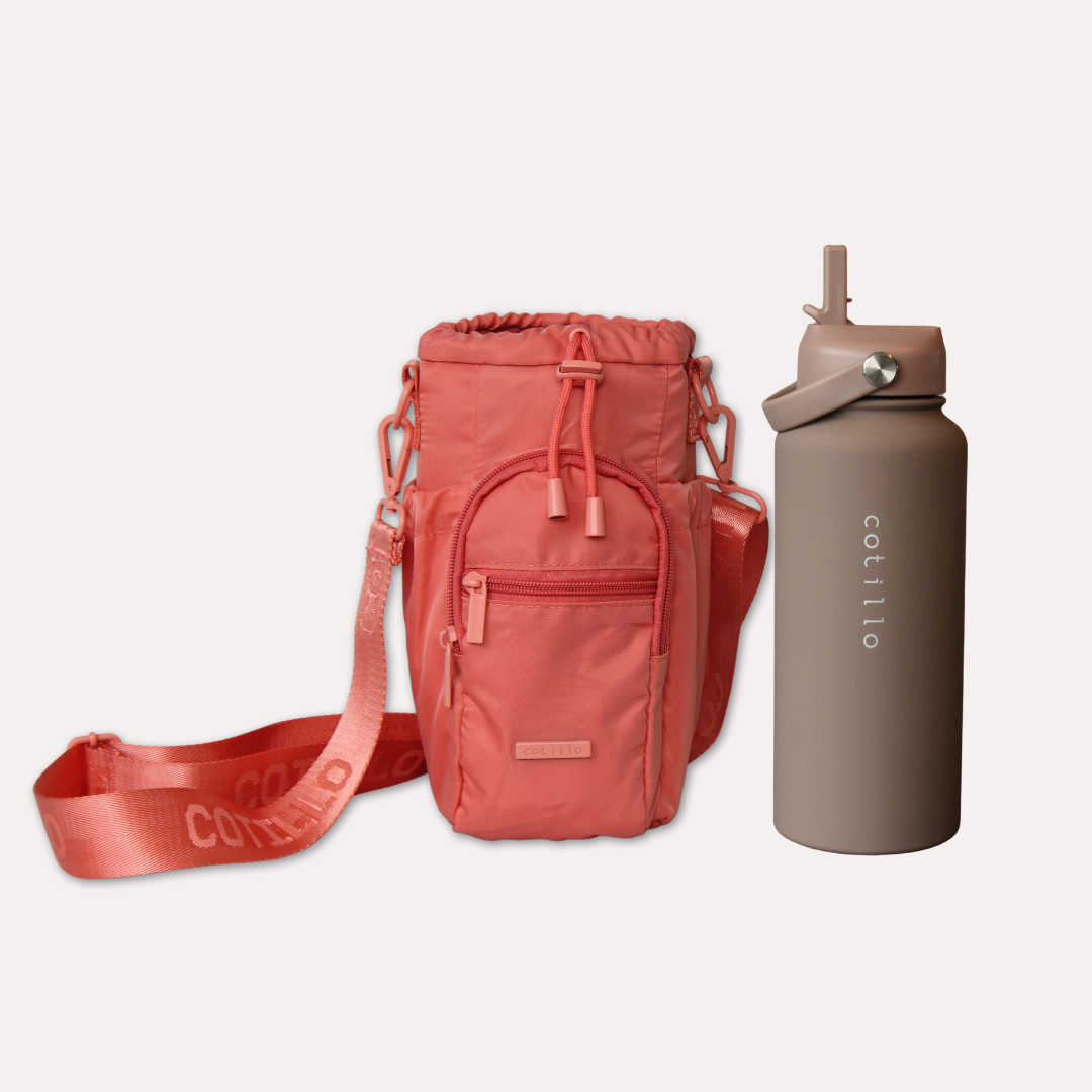 Bag and 1 Litre Insulated Water Bottle Bundle - Coral and Mocha