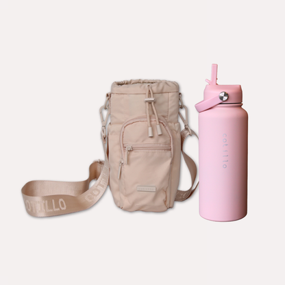 Bag and 1 Litre Insulated Water Bottle Bundle - Cream and Pink