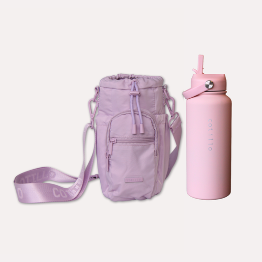 Bag and 1 Litre Insulated Water Bottle Bundle - Lilac and Pink