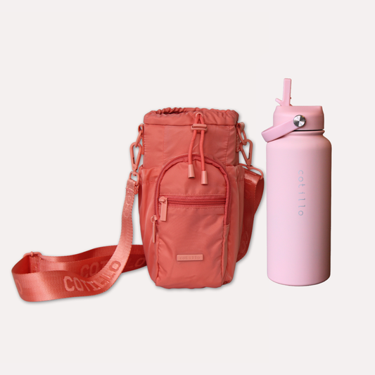 Bag and 1 Litre Insulated Water Bottle Bundle - Coral and Pink