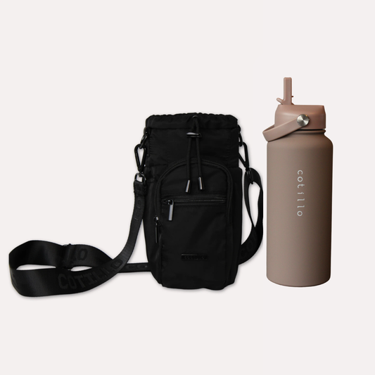 Bag and 1 Litre Insulated Water Bottle Bundle - Black and Mocha