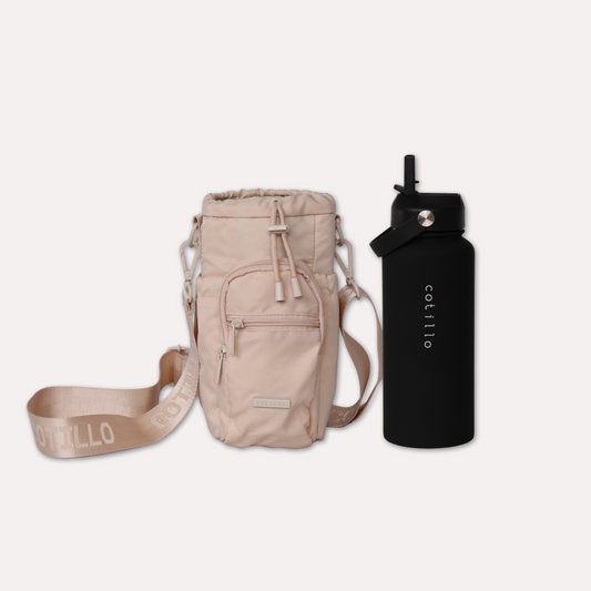 Bag and 1 Litre Insulated Water Bottle Bundle - Cream and Black