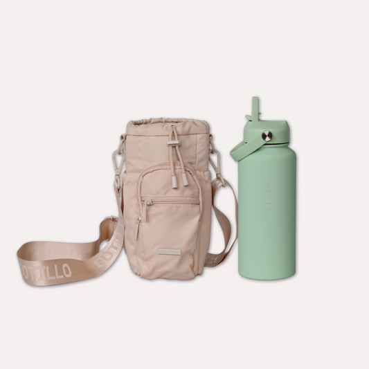 Bag and 1 Litre Insulated Water Bottle Bundle - Cream and Mint