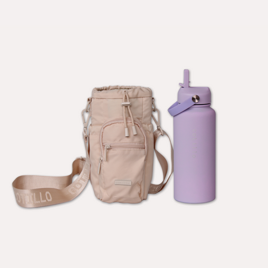 Bag and 1 Litre Insulated Water Bottle Bundle - Cream and Lilac