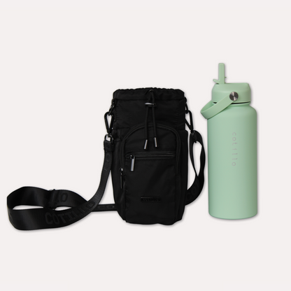 Bag and 1 Litre Insulated Water Bottle Bundle - Black and Mint