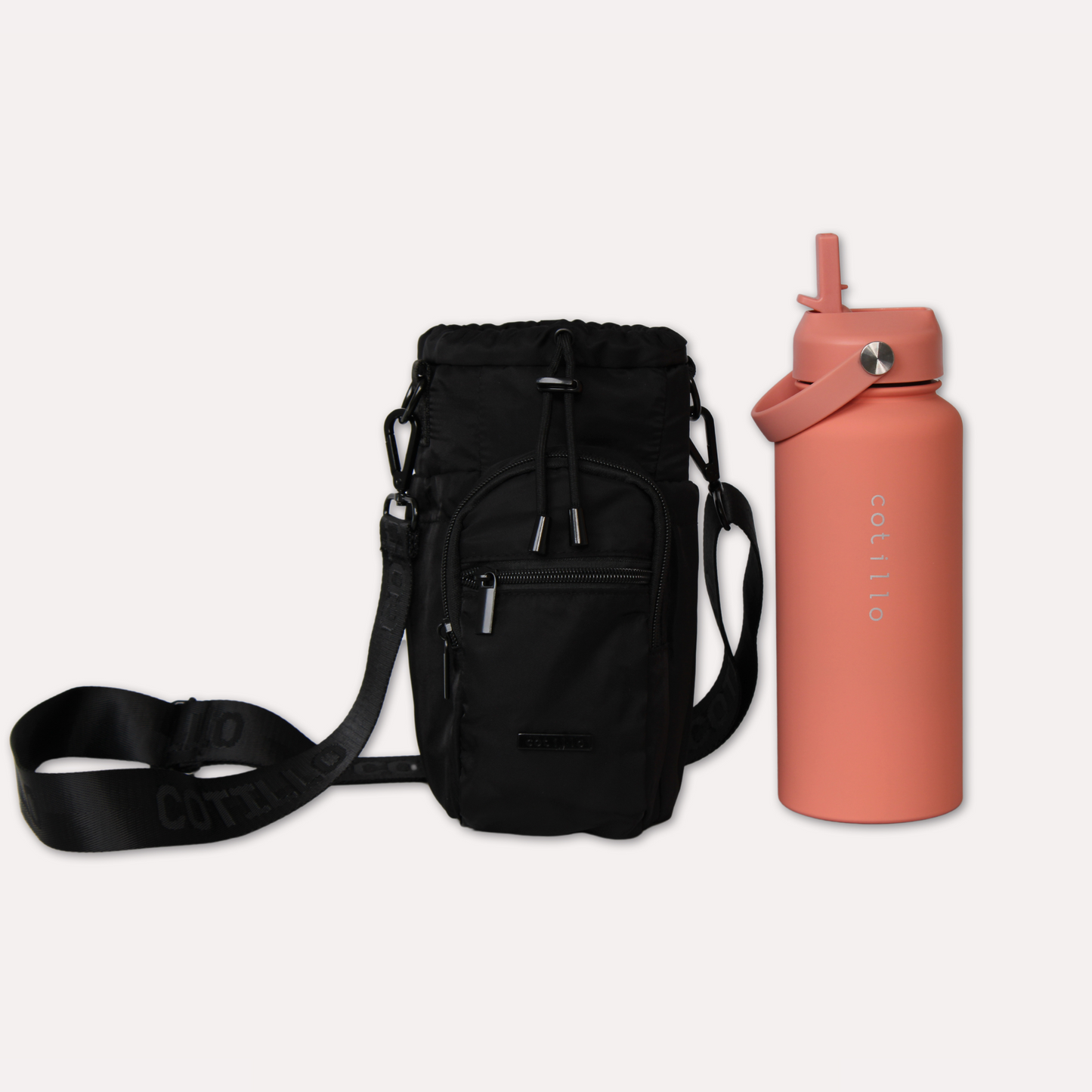 Bag and 1 Litre Insulated Water Bottle Bundle - Black and Coral