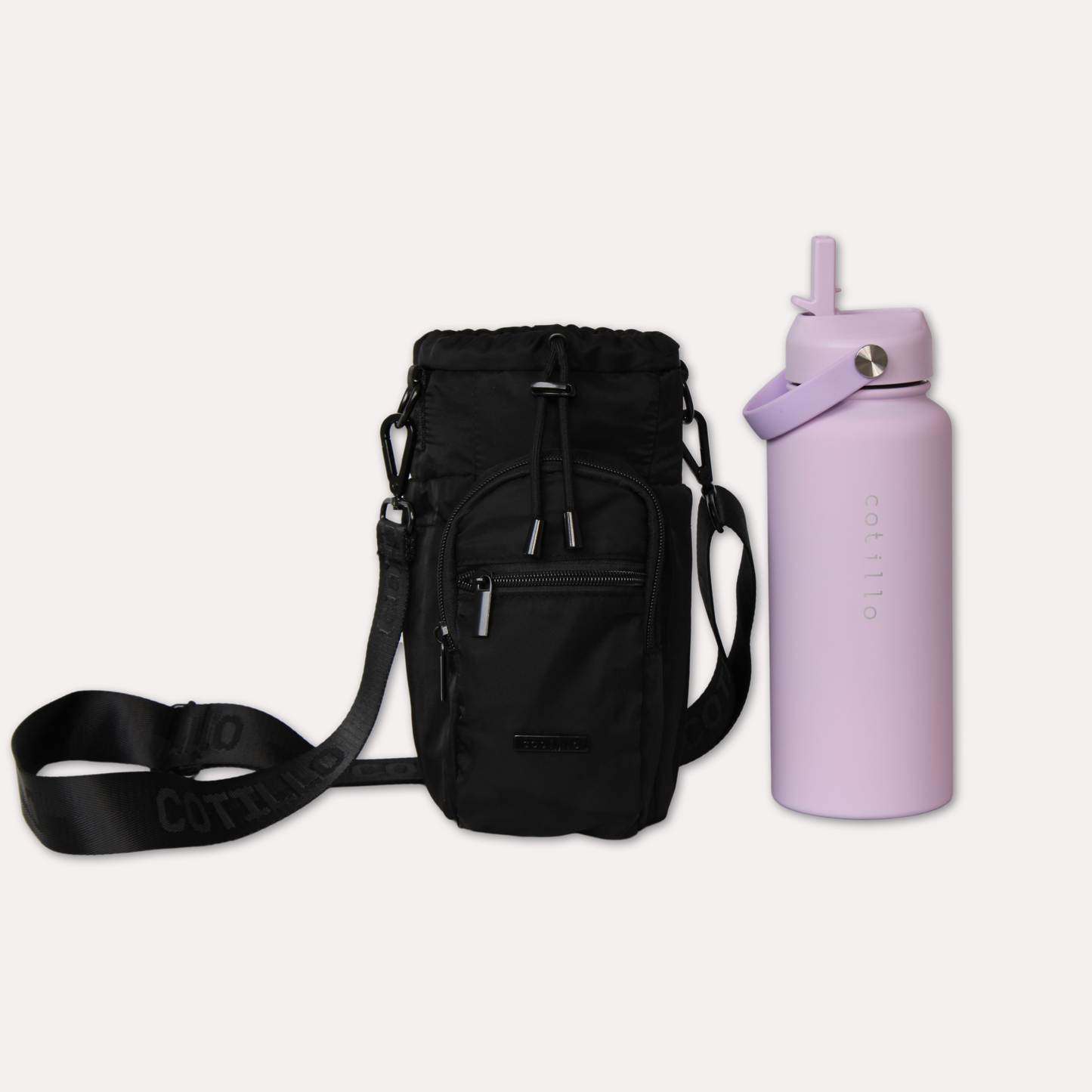 Bag and 1 Litre Insulated Water Bottle Bundle - Black and Lilac